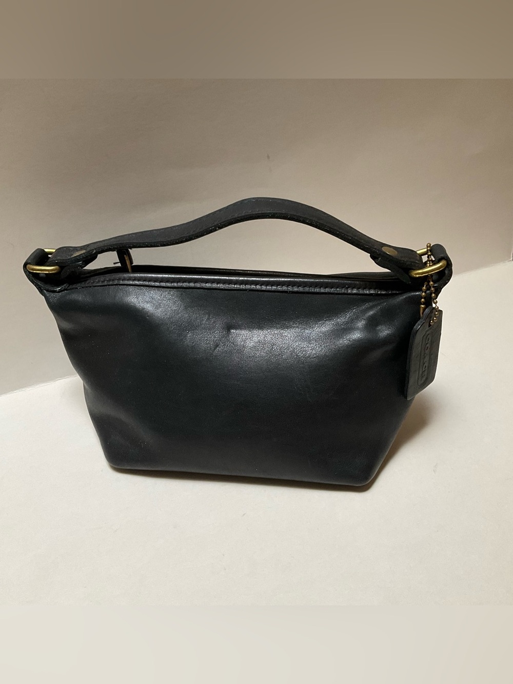*REPAIR* Unbranded FAUX Leather Black Cosmetic Pouch Mini hobo Baguette